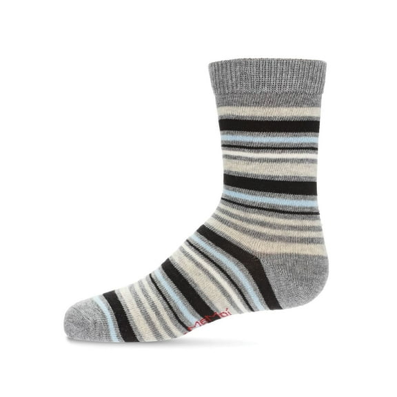 MeMoi Boys Multi-Stripe Cotton-Rich Fine-Gauge Crew Sock - Boys - Male, 9-11, Medium Gray Heather