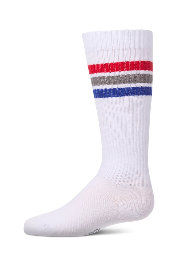 Girls Multi-Stripe Ribbed Cotton-Rich Varsity Knee High Sock - Girls - Female, 2, White- Pastel