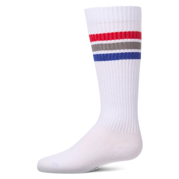 MeMoi Girls Multi-Stripe Ribbed Cotton-Rich Varsity Knee High Sock - Girls - Female, 6, White-Neutral