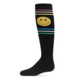 thumbnail image 1 of MeMoi Multi Stripe Smiley Cotton Blend Knee High Sock - Girls - Female, 6, Black, 1 of 2