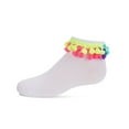thumbnail image 1 of MeMoi Neon Multi Pom-Pom Cotton Blend Anklet Sock - Girls - Female, 8, White, 1 of 7