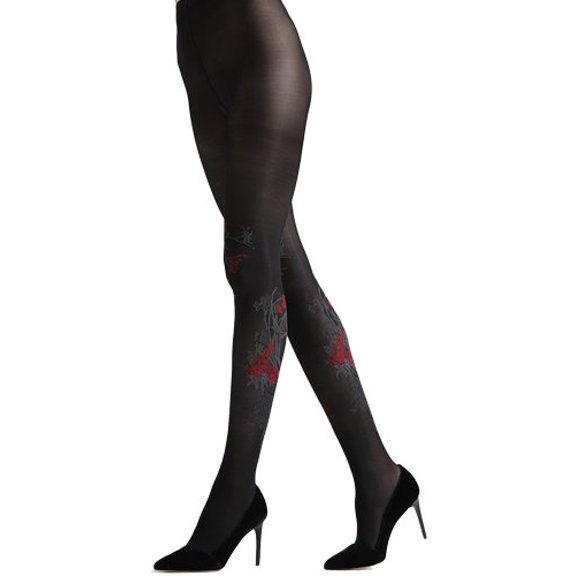 MeMoi Nikko Floral Wave Opaque Tights - Womens - Female (L-XL, Black)
