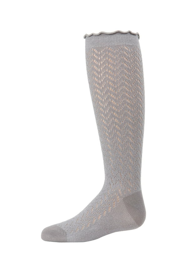 Girls Open Work Shimmer Cotton Blend Knee High Socks - Girls - Female, 6, Navy