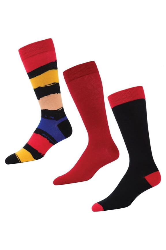 Paint Block Cotton Blend Crew Sock 3 Pack - Mens - Male, 10-13, Black/Red