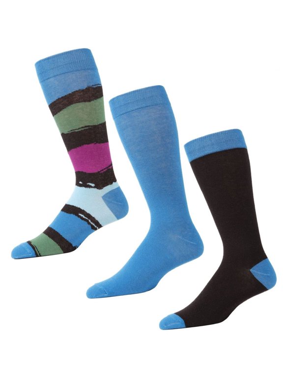 Paint Block Cotton Blend Crew Sock 3 Pack - Mens - Male, 10-13, Brown-Deep Water