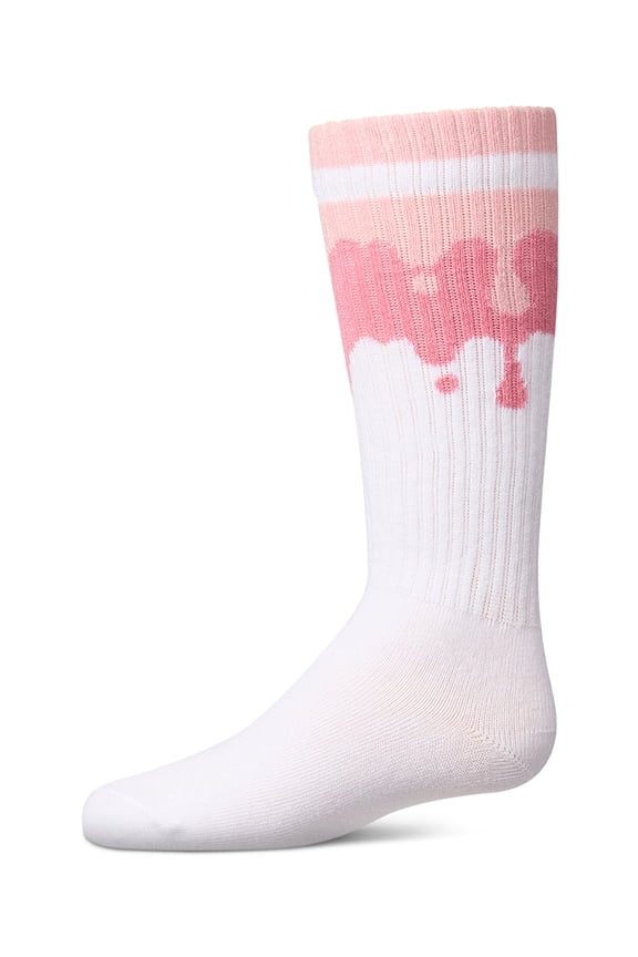 Girls "Paint Drip" Ribbed Cotton-Blend Novelty Knee High Sock - Girls - Female, 2, Pink