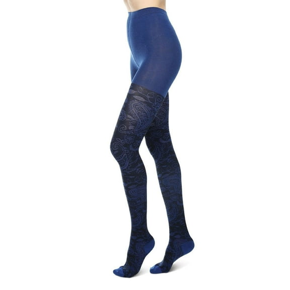 MeMoi Paisley Pop Cotton Blend Sweater Tights - Womens - Female (Small/Medium, Royal-Blue)