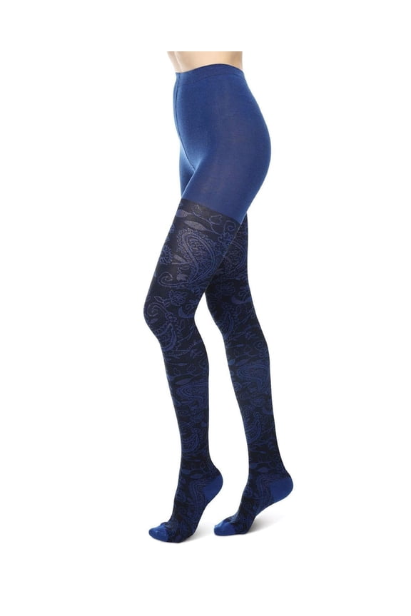 Paisley Pop Cotton Blend Sweater Tights - Womens - Female (Small/Medium, Royal-Blue)
