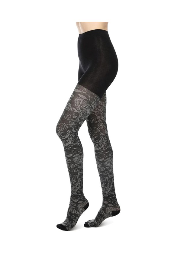 Paisley Pop Cotton Blend Sweater Tights - Womens - Female (Medium/Large, Black)