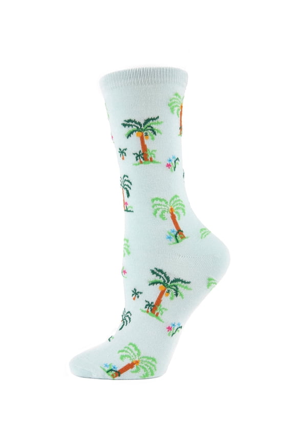 Palm Tree Paradise Bamboo Blend Crew Socks - Womens - Female, One Size, Mint