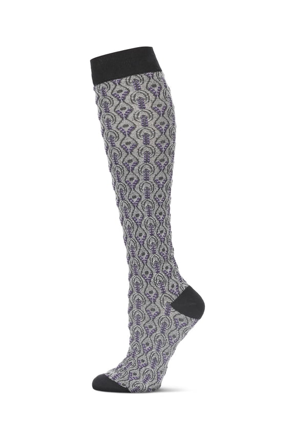 Peacock Print Cotton Blend Knee High Socks - Womens - Female, One Size, Black