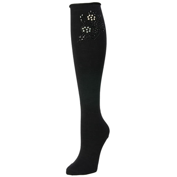 MeMoi Women's Sweet Dazzle Cotton Blend Knee High Socks - Womens - Female, 9-11, Black