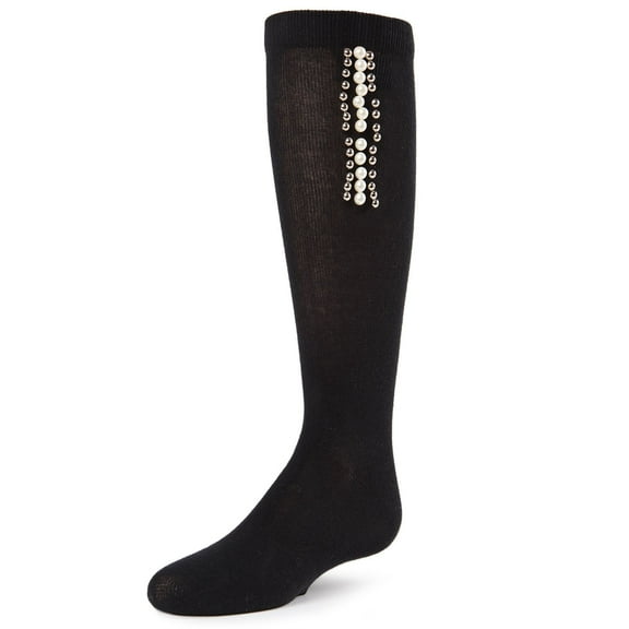 MeMoi Pearls and Stripes Jeweled Knee High Socks - Girls - Female, 8, Medium Gray
