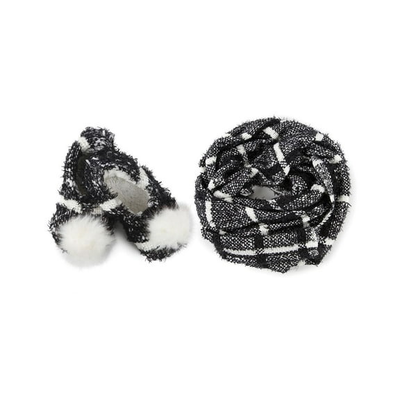 MeMoi Perfect Plaid Knit Shawl & Plush Lined Slippers - Womens - Female (Medium/Large, Black)