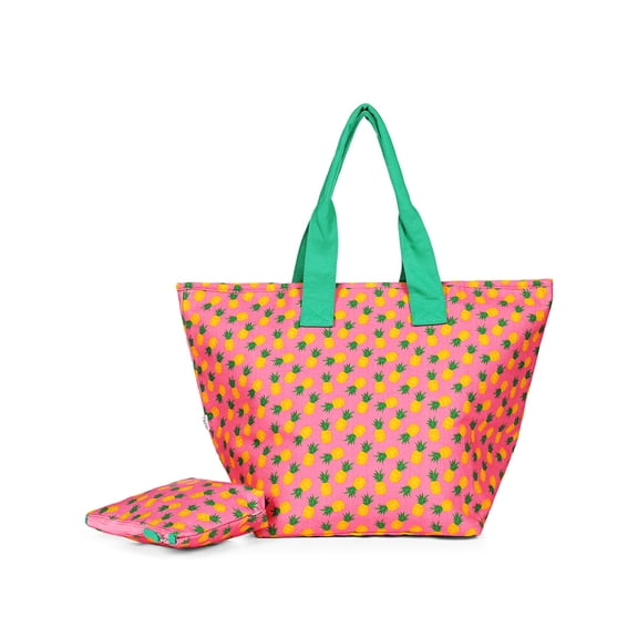 MeMoi Pineapple Makeup and Tote Bag Set (One Size, Confetti Pink)