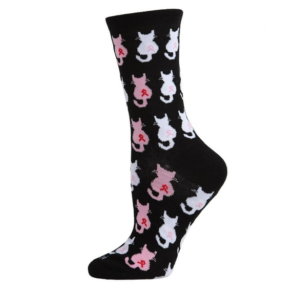 MeMoi Pink Cat Ribbon Breast Cancer Awareness Bamboo Blend Socks - Mens - Male