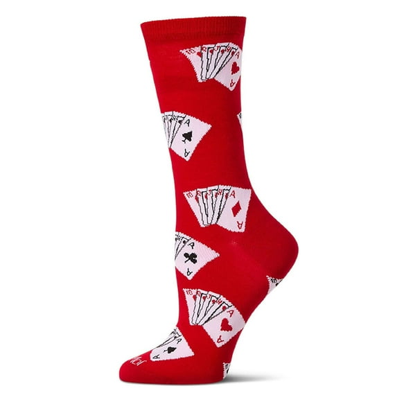 MeMoi Playing Cards Bamboo Blend Crew Socks - Womens - Female, 9-11, Red