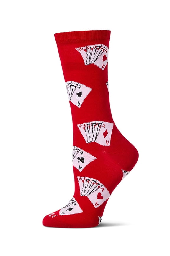 Playing Cards Bamboo Blend Crew Socks - Womens - Female, 9-11, Red