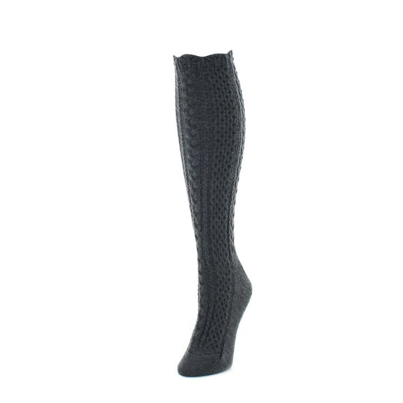 MeMoi Pointelle Braid Chunky Knit Knee-High Socks - Womens - Female (One Size, Dark Gray Heather)