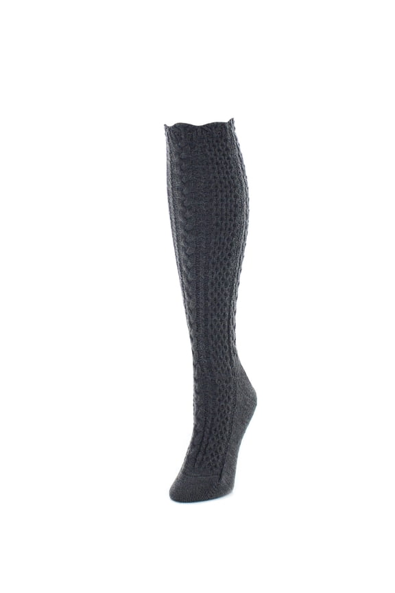Pointelle Braid Chunky Knit Knee-High Socks - Womens - Female (One Size, Dark Gray Heather)