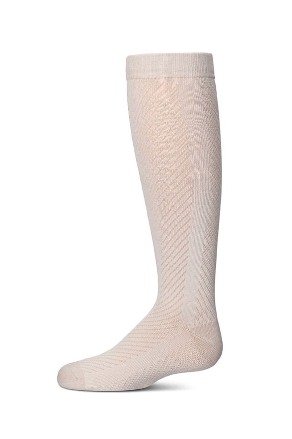 Pointelle Cotton Blend Knee High Sock - Girls - Female, 2, Latte