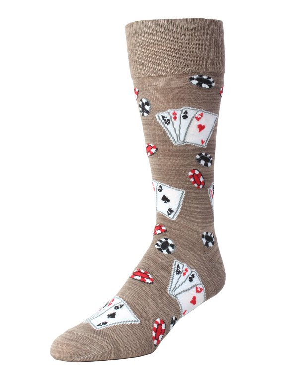 Poker Face Playing Card Bamboo Blend Men's Crew Socks - Mens - Male, 10-13, Crockery