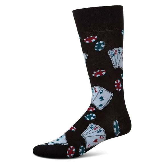 MeMoi Poker Face Playing Card Bamboo Blend Men's Crew Socks - Mens - Male, 10-13, Black
