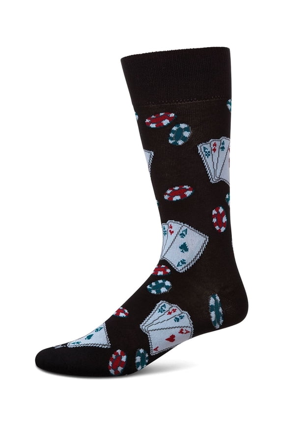 Poker Face Playing Card Bamboo Blend Men's Crew Socks - Mens - Male, 10-13, Black