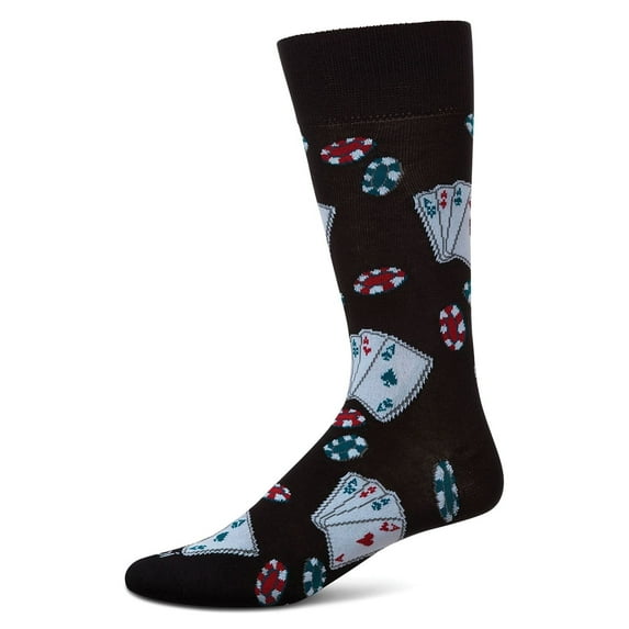 MeMoi Poker Face Playing Card Bamboo Blend Men's Crew Socks - Mens - Male, 10-13, Black