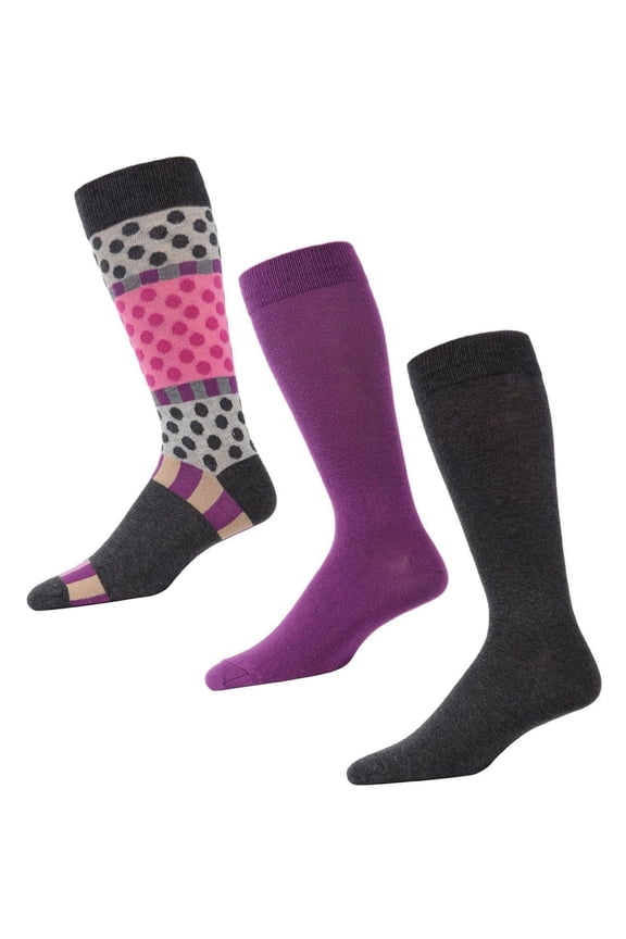 Polka Dash Cotton Blend Crew Sock 3 Pack - Mens - Male, 10-13, Charcoal