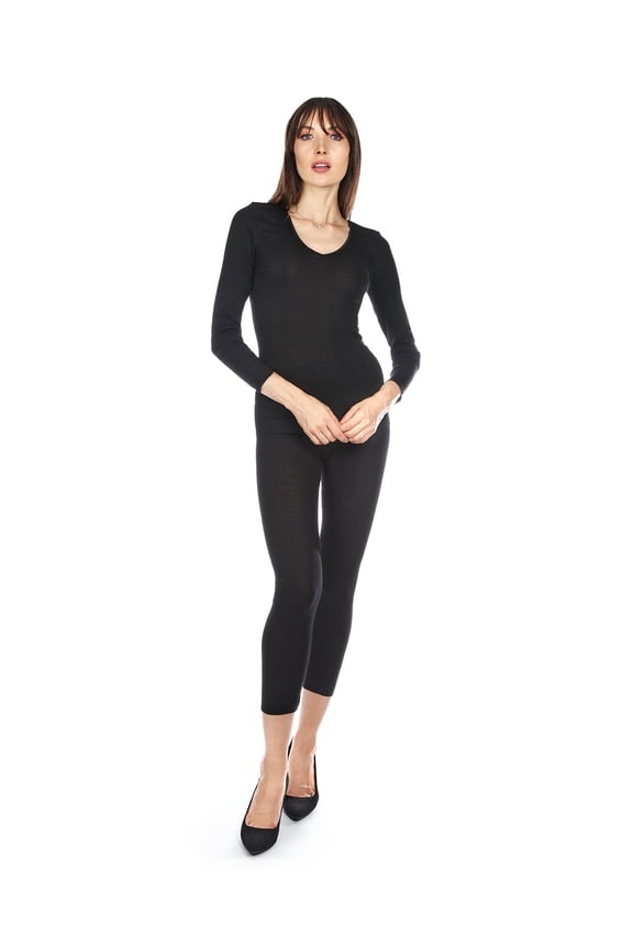 Poly Viscose Flat Knit Long Sleeve V Neck Top - Womens - Female, Medium, White