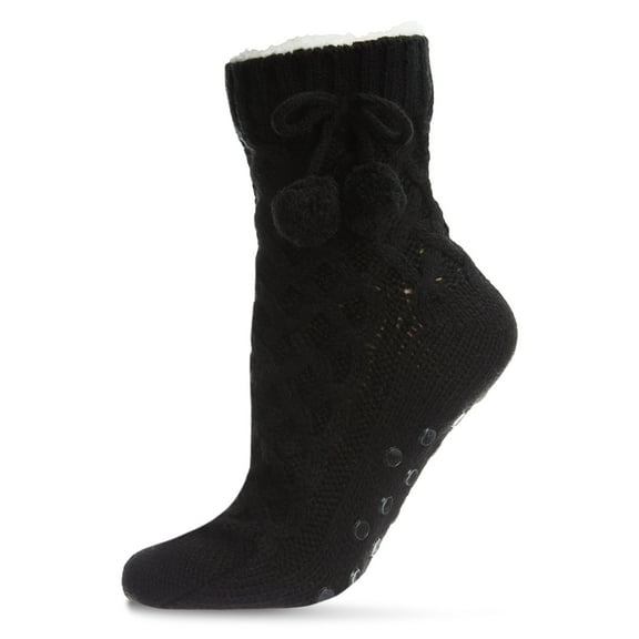 MeMoi Pom Cross Sherpa Top Lined Lounge Sock - Womens - Female, One Size, Ivory