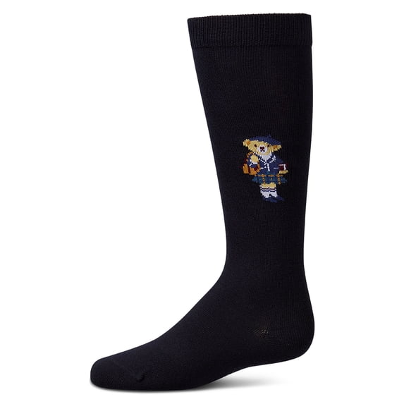 MeMoi Girls "Preppy Girl Bear" Cotton-Rich Mini-Ribbed Knee High Sock - Girls - Female, 6, Navy