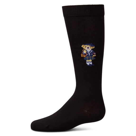 MeMoi Girls "Preppy Girl Bear" Cotton-Rich Mini-Ribbed Knee High Sock - Girls - Female, 8, Black