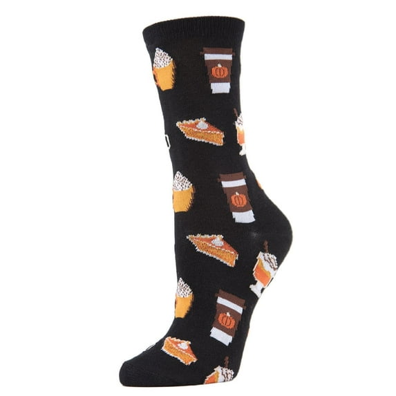 MeMoi Pumpkin Spice Latte Bamboo Blend Crew Socks - Womens - Female, One Size, Black