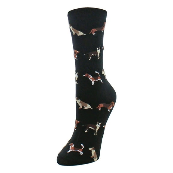 MeMoi Puppy Parade Beagle & Pitbull Bamboo Blend Crew Socks - Womens - Female, 9-11, Black