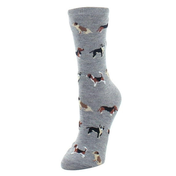 MeMoi Puppy Parade Beagle & Pitbull Bamboo Blend Crew Socks - Womens - Female, 9-11, Medium Gray Heather