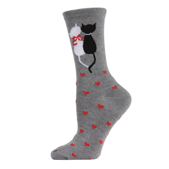 MeMoi Purr-fectly In Love Crew Bamboo Blend Socks - Womens - Female, One Size, Medium Gray Heather