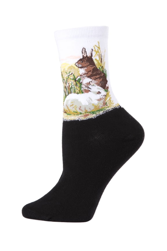 Rabbit Limited Edition Art Crew Socks | Fun Socks for Women One Size / White