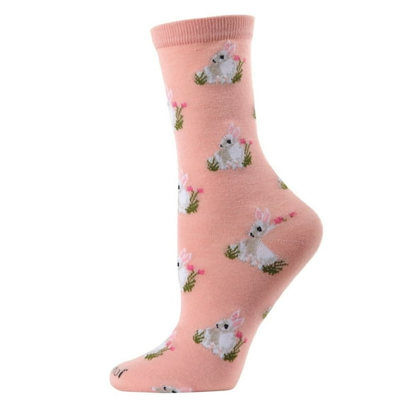 MeMoi Rabbits Bamboo Blend Crew Socks - Womens - Female, 9-11, Coral Almond