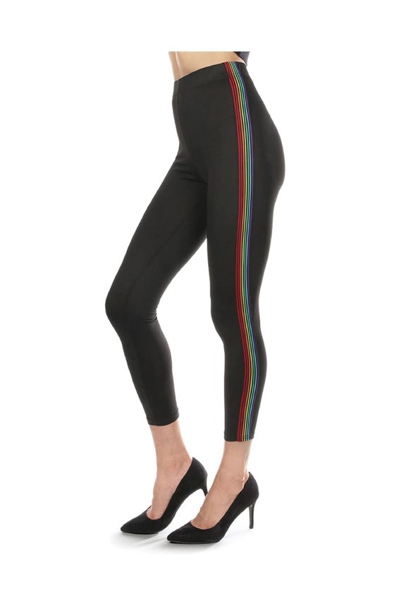 Women's Rainbow Racer Stripe Leggings - Womens - Female (Large/X-Large, Black)