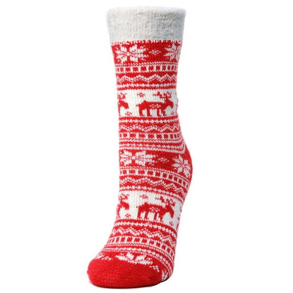 MeMoi Reindeer Dual Layer Lurex Crew Socks - Womens - Female, 9-11, Tango Red