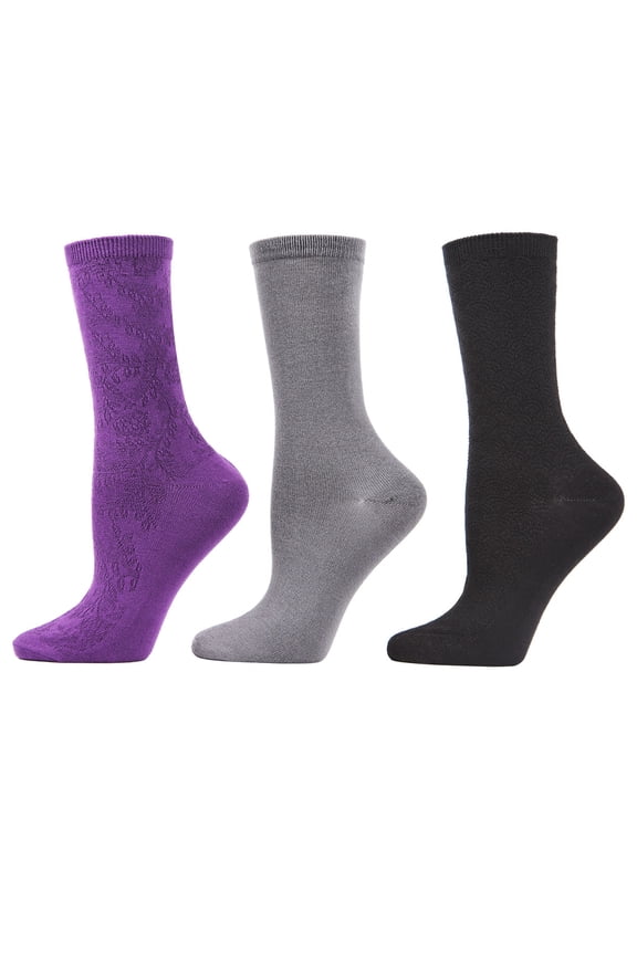 Rib & Chain Bamboo Blend Crew 3 Pair Pack - Womens - Female (One Size, Purple Pennant)