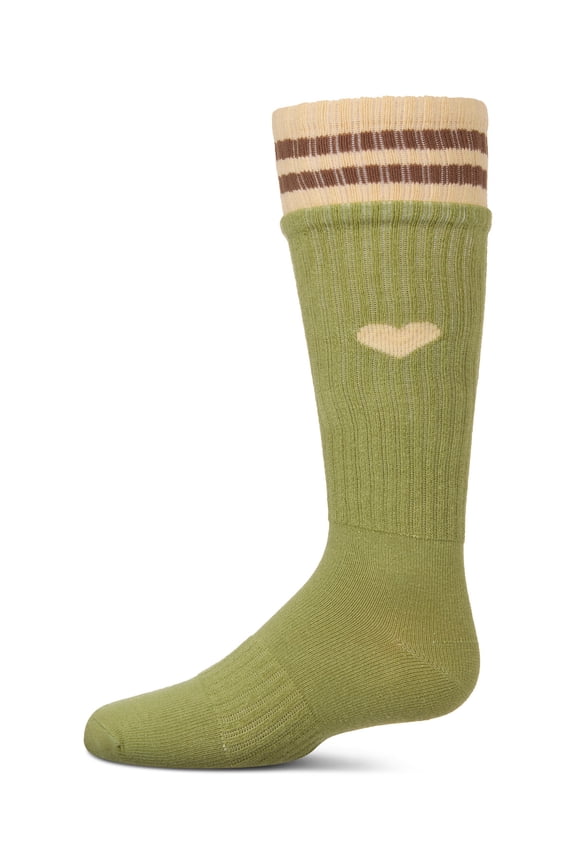 Ribbed Cotton Blend "Heart and Stripes" Knee Sock - Girls - Female, 10, Tan