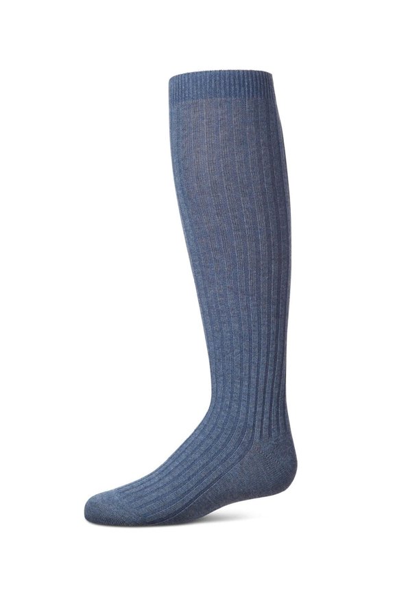 Ribbed Cotton Blend Knee High Sock - Girls - Female, 7-8, Indigo Denim