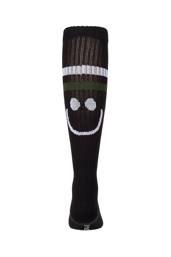 Ribbed Cotton-Blend "Smile Stripe" Knee High Sock - Girls - Female, 14, Gray