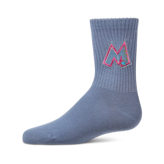 MeMoi Ribbed Cotton-Rich Crew Socks with Embroidered Denim "M" Patch - Girls - Female, 2, Denim
