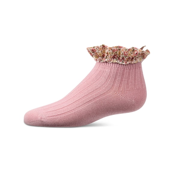 MeMoi Ribbed Cotton-Rich Floral Ruffle-Trimmed Ankle Sock - Girls - Female, 10, Blush