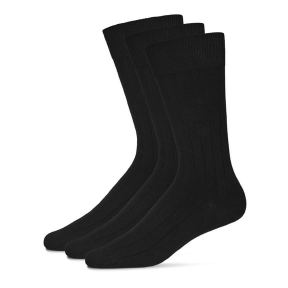 MeMoi Men's 3 Pair Pack Ribbed Extra Wear Cotton Blend Crew Socks - Mens - Male, 10-13, Black