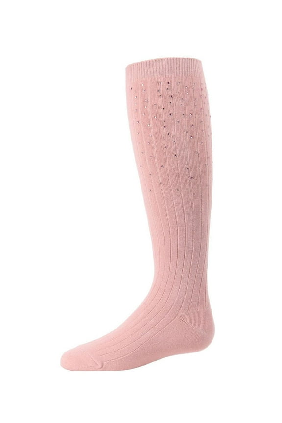 Ribbed Gemstone Knee High Socks - Girls - Female, 6, Blush Pink
